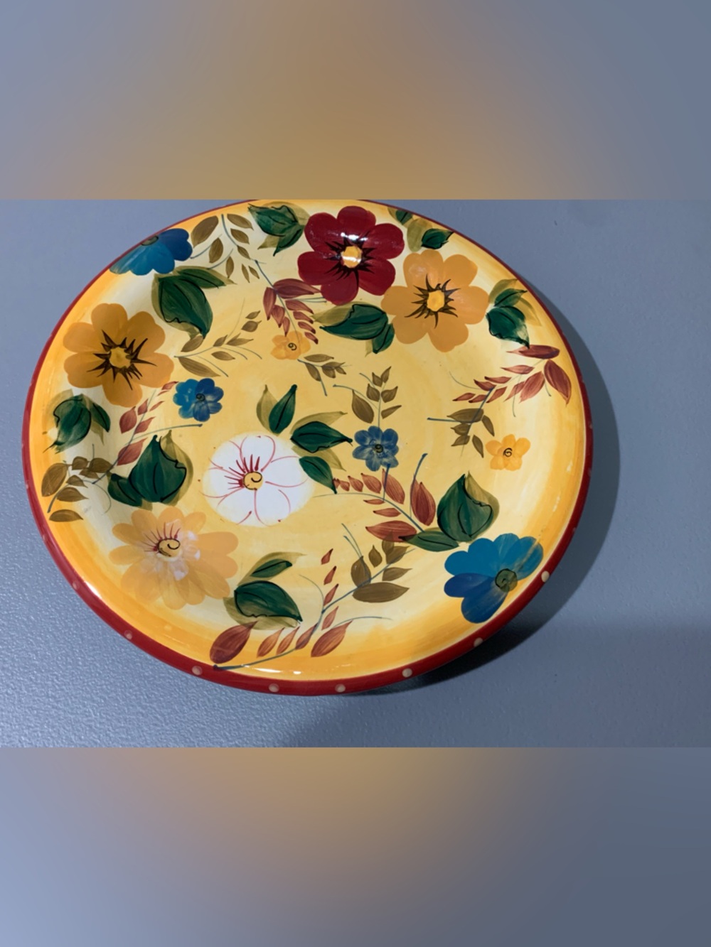 Oneida White Ceramic Dinner Plate with Red Rim Accent